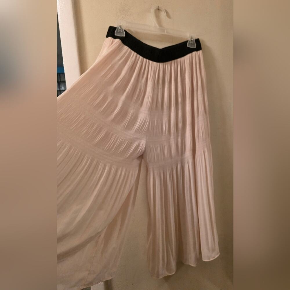 Zara Womens Super Wide Leg Pleated Tiered Trouser Pants Cream & Black Size L - Picture 10 of 10